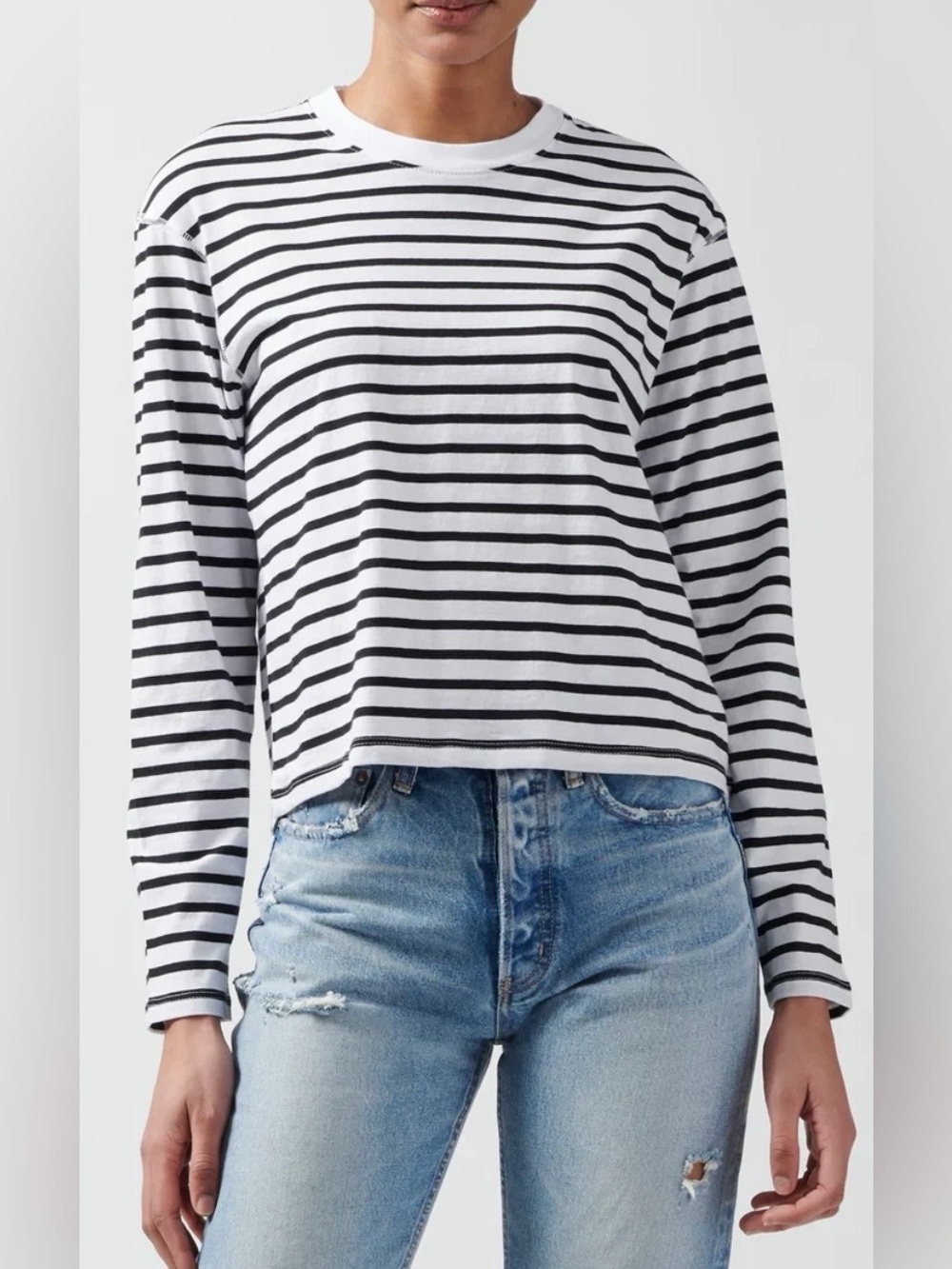 ATM Anthony Thomas Melillo Black and White Striped Long-Sleeve Crew